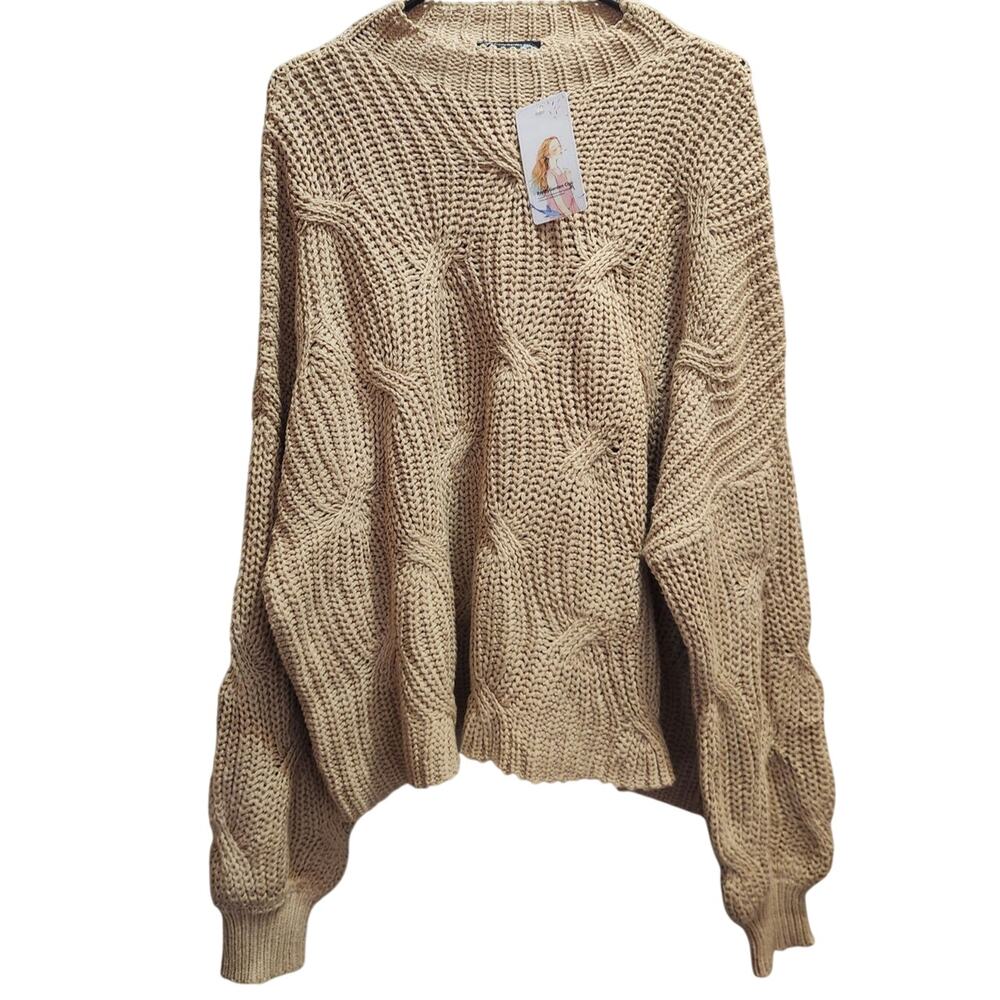 PRETTYGARDEN cable knit oversized chunky sweater size large NWT brown